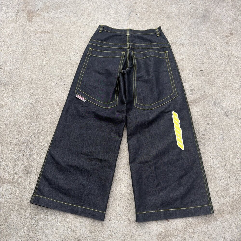 Vintage JNCO Baggy Skater Jeans Men Size 33x32 Black Y2K Embroidered